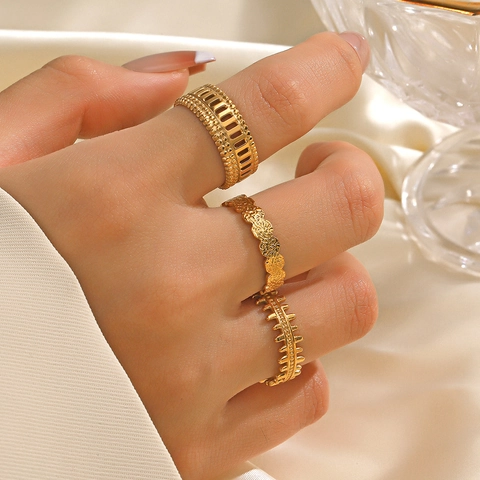Stainless Steel Adjustable Ring Geometric Hollow Roman Design Zipper Style Minimalist Fashion Jewelry For Women
