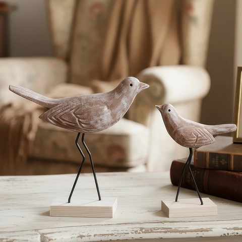 Nordic Retro Wood Bird Figurines Ornaments Distressed Rustic Farmhouse Style For Living Room Desktop Wedding Home Decor