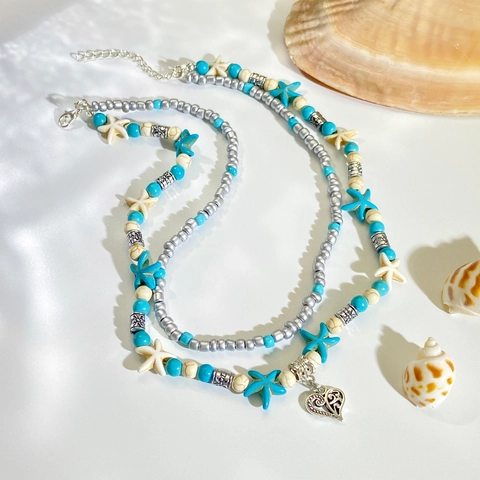 Collana con Ciondolo a Forma di Tartaruga e Stella Marina in Stile Boho per Donna Collana a Strati con Perline Gioielli da Spiaggia Estivi