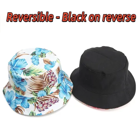 Bob Réversible Coton Imprimé Fleuri Double Face Été Plage Protection Solaire Voyage Pliable Extérieur