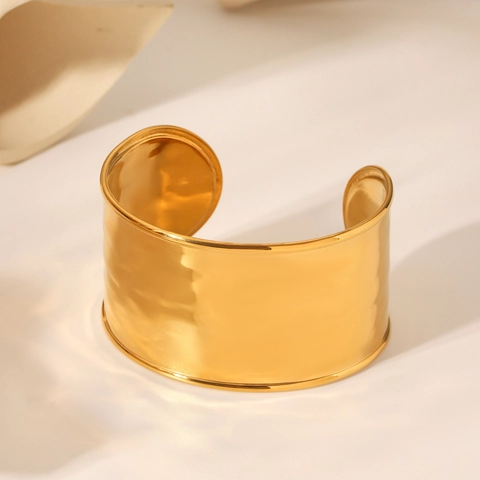 Textured Hammered Wide Cuff Bracelet 18K Gold Plated Stainless Steel Statement Bangle Exaggerated Jewelry For Women