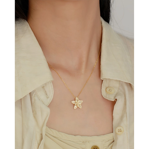Collana In Argento Sterling 925 Ciondolo Stella Fiore Delicato Zirconia Cubica Gioielli Eleganti Per Donna