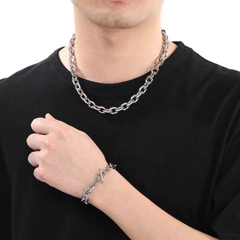 Collar Y Pulsera De Acero Inoxidable Con Cierre De Timón Cadena O Minimalista Hip Hop Para Hombre Mujer