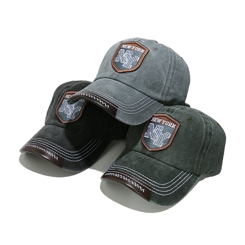 Cappello Da Baseball In Cotone Lavato Vintage Patch Lettera New York Bordo In Ecopelle Cuciture A Contrasto Cappello Da Sole Unisex