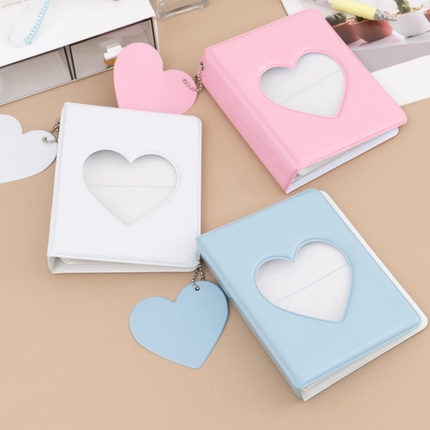 Mini Fotoalbum PVC Herz Ausschnitt Kartenbuch Mit Kette Für Idol Fotokarten Ins Stil Tragbarer Kleiner Bilderspeicher