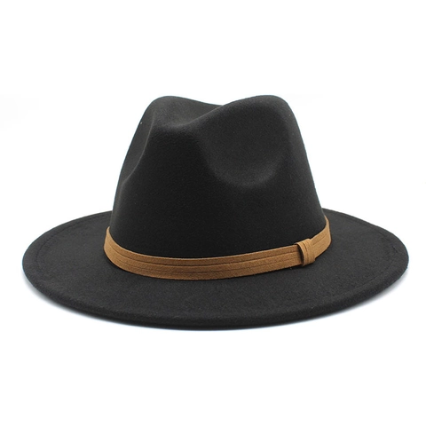 Classic Fedora Hat Woolen Felt Flat Wide Brim With Suede Belt Accessory Vintage Western Style For Men And Women