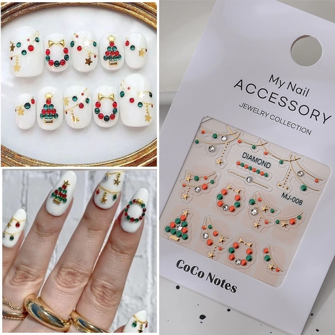 Adesivi Unghie Natale 5D Rilievo Autoadesivo K9 Strass 3D Nail Art Decalcomanie Vacanze Albero Corona Stella Decor