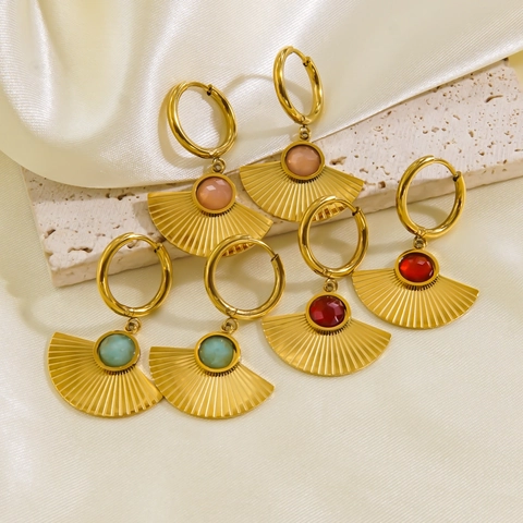 Orecchini Pendenti in Acciaio Inossidabile a Forma di Ventaglio Bohemien per Donna Orecchini Geometrici Vintage con Pietra Naturale Gioielli Moda
