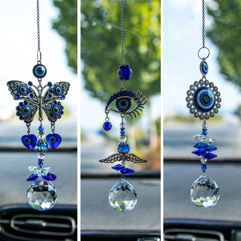 Acchiappasole In Cristallo Malocchio Ciondolo Auto Sfera Prismatica Lega Metallo Farfalla Blu Estetica