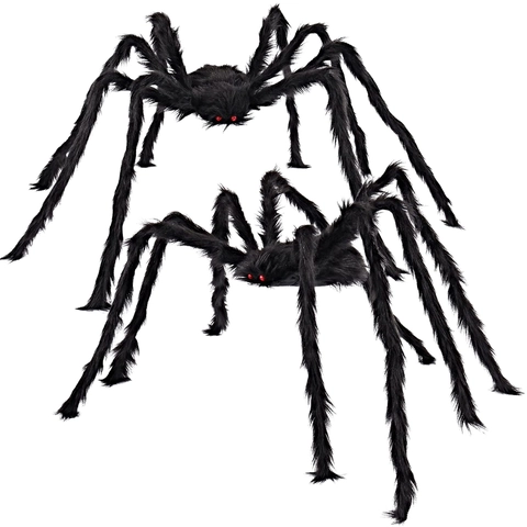 Giant Realistic Plush Spider And Triangular Spider Web Halloween Decorations Set With Red Glowing Eyes For Outdoor Yard Haunted House Decor
