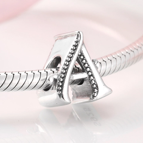 Ciondoli Charm Lettera Alfabeto Argento Sterling 925 Perline Iniziali Per Bracciale DIY Gioielli Stile Vintage Ossidato