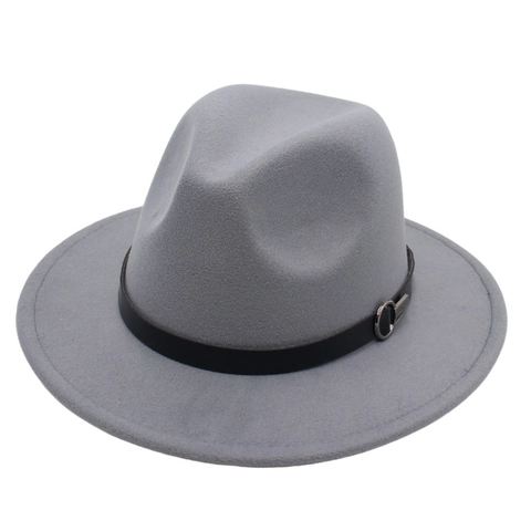 Vintage Woolen Fedora Hat Wide Brim Jazz Cap With Leather Band Metal Buckle Classic Solid Color British Style For Men Women