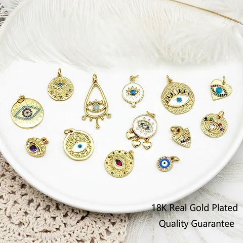 Boze Oog Hanger DIY Sieraden Maken 18K Verguld Koper Micro Pave Zirkonia Emaille Hart Ronde Vorm