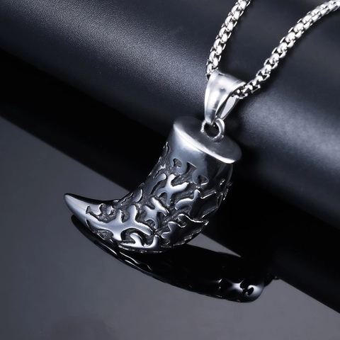 Collar Colgante Diente De Lobo Acero Inoxidable Hueco Tótem Tallado Retro Vintage Gótico Punk Joyería Hombre Regalo