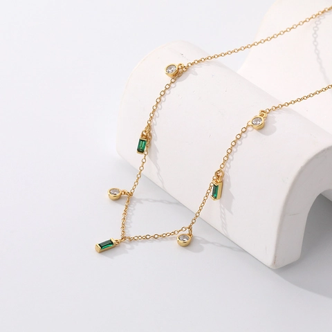 Geometric Square Colorful Cubic Zirconia Necklace 925 Sterling Silver Gold Plated Minimalist Clavicle Chain Jewelry