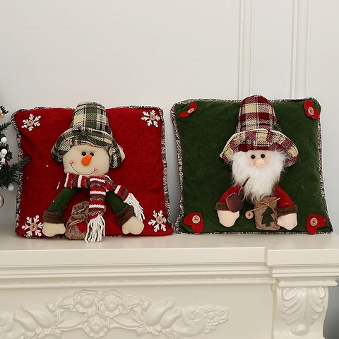 Christmas Pillow Covers Dimensional Santa Snowman Reindeer Sequin Stars Burlap Plush Cushion Case For Home Sofa Decor