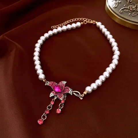 Collana Künstliche Perle Vintage Francese Lega Strass Fiore Stella Marina Ciondolo Nappa Stile Palazzo Gioielli Per Donne