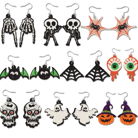 Pendientes Colgantes De Halloween Purpurina Acrílico Fantasma Calavera Murciélago Calabaza Plata Esterlina 925 Joyas