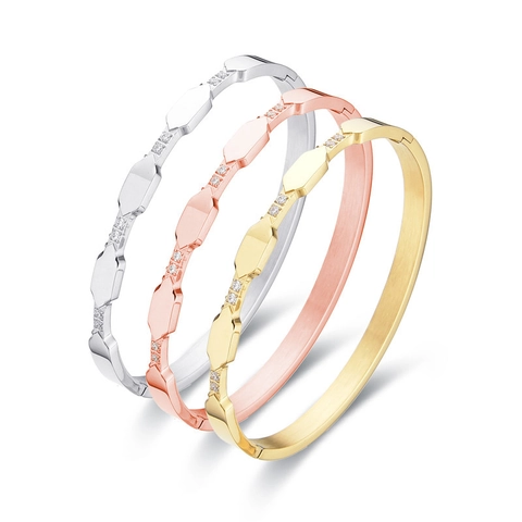 Bracciale Rigido In Acciaio Inossidabile Con Strass Design Geometrico Rombo Manchette A Cerniera Moda Vintage Donna
