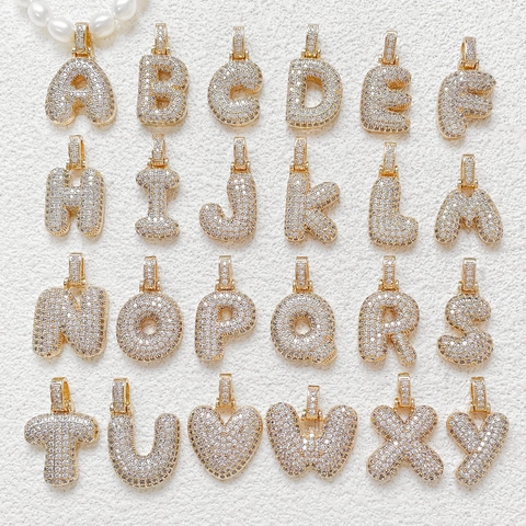 Colgante De Letra Cobre Incrustado Con Zircón Hip Hop Burbuja Alfabeto Chapado En Oro Accesorio Para Joyería DIY