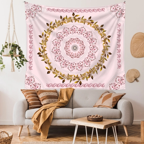 Arazzo Mandala Floreale Rosa Poliestere Appeso A Parete Stile Boemo Decorazione Della Camera Tessuto Di Sfondo Per Casa