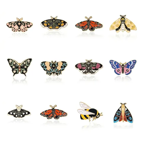 Enamel Brooch Pin Zinc Alloy Butterfly Moth Bee Insect Animal Retro Art Design Fashion Jewelry Accessory