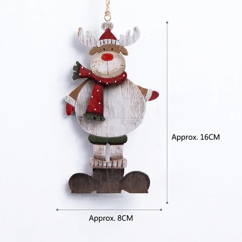 Christmas Wooden Hanging Ornaments Reindeer Snowman Angel Gingerbread Man Painted Wood Pendants Tree Decor Rustic Festive