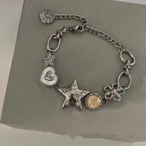 Bracelet Épissure Pendentif Étoile Cœur Alliage Nacre Résine Strass Punk Hip Hop Bijoux Pour Couples