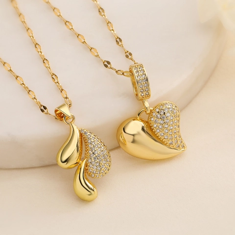 Herz Wassertropfen Anhänger Halskette Kupfer 18K Vergoldet Zirkonia Mikropave Schlüsselbeinkette Schmuck Damen Mode