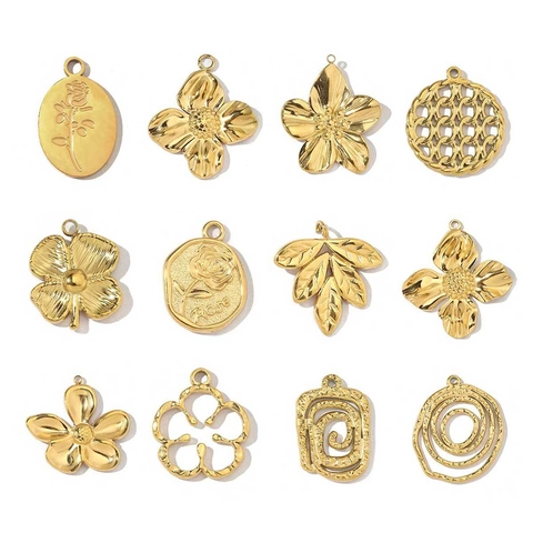 Stainless Steel Flower Clover Rose Leaf Geometric Pendants Charms For DIY Jewelry Making Gold Plated Vintage Accessories