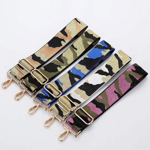 Adjustable Wide Shoulder Strap Handbags Crossbody Canvas Replacement Belt Camouflage Ethnic Woven Pattern Alloy Buckle