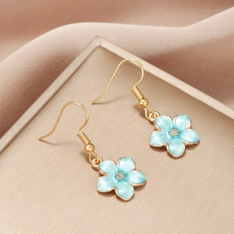 Minimalist Daisy Flower Drop Earrings Gold Plated Copper Enamel Fresh Elegant Jewelry Accessories For Women Girls