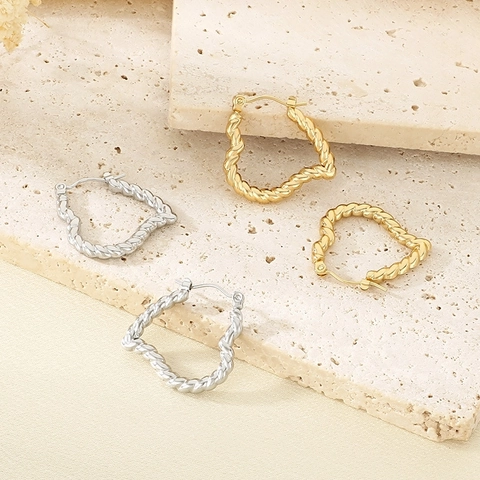 Pendientes De Aro De Corazón Acero Inoxidable Textura De Cuerda Retorcida Joyería Minimalista Para Mujeres Estilo Vintage Elegante