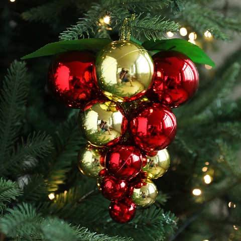 Ornamenti Appesi Palla Di Natale Plastica Elettroplaccata Grappolo D'uva Con Foglie Verdi Elegante Decoro Albero