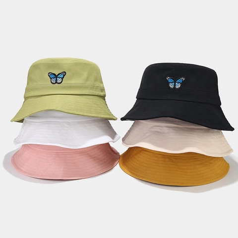 Cappello Da Pescatore In Cotone Con Ricamo Farfalla Protezione Solare Tesa Larga Esterno Cappello Da Sole Per Donne Uomini