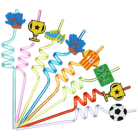 Football Themed Spiral Straws Reusable PET Drinking Straws Soccer Party Favors Birthday Celebration Decorations Colorful