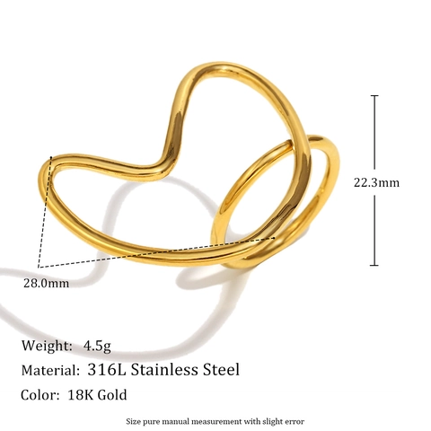 Minimalist Heart Line Ring Exaggerated 18K Gold Plated 316L Stainless Steel Jewelry For Women