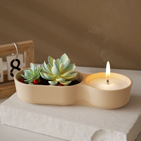 Stampo Silicone DIY Tazza Candela Aromaterapia Doppia Cavità Ovale Fioriera Succulente Vaso Fiori Ornamento Gesso