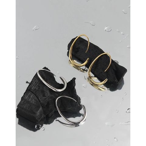 Orecchini a Bottone a Forma di C in Argento Sterling 925 Minimalista per Donna Stile Coreano Oro Platino Placcato Gioielli