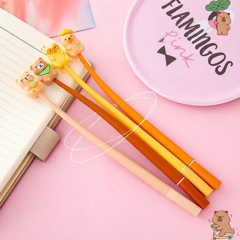 Penna Gel Cartone Animato Orso Capibara Silicone Flessibile Decorazione Animale Carina Cancelleria Per Studenti Ufficio