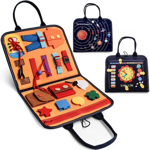 Montessori Busy Board Giocattolo Sensoriale In Feltro Per Bambini Piccoli Apprendimento Motricità Fine Borsa Da Viaggio