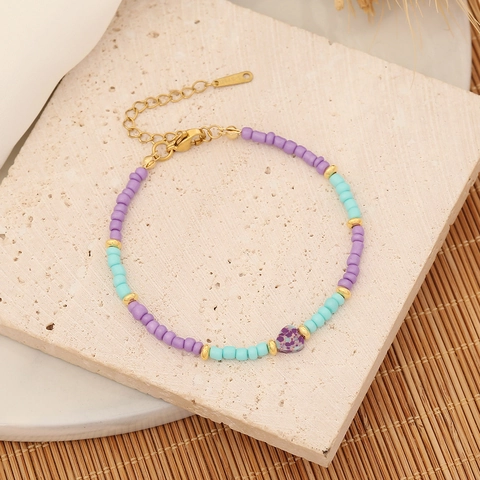 Böhmisches Handgefertigtes Perlenarmband Mit Naturstein Herzanhänger Rocailles Edelstahl Schmuck Für Frauen