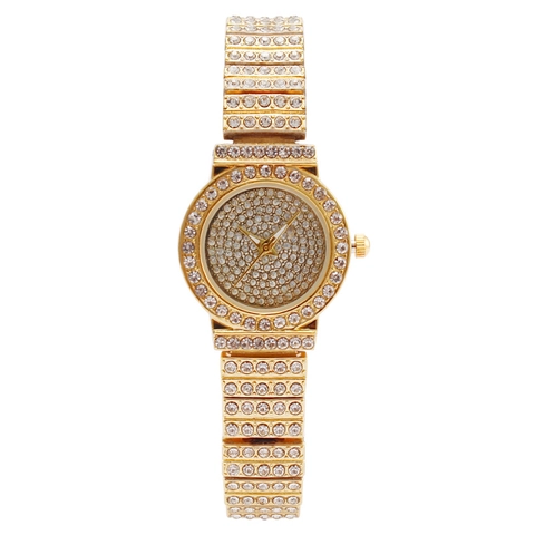 Women Quartz Watch Fashion Luxury Rhinestone Encrusted Round Dial Metal Chain Strap Jewelry Buckle Elegant Bracelet Wristwatch