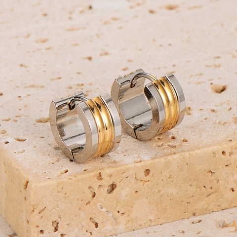 Gestreifte Creolen Aus Edelstahl Vergoldet Zweifarbig Geometrisch Punk Stil Mode Schmuck