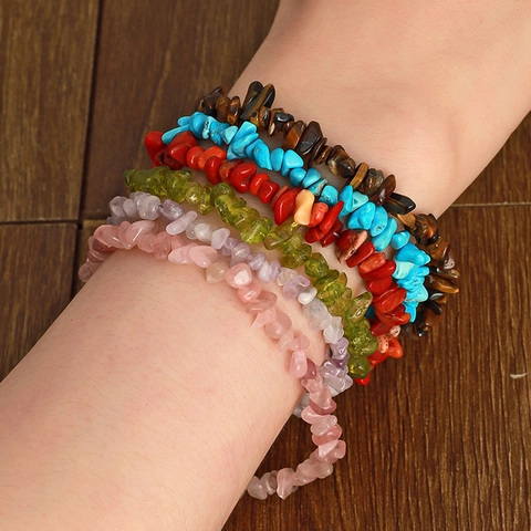 Bohemian Natural Crushed Stone Bracelet For Women Men Handmade Adjustable Braided Rope Turquoise Gravel Jewelry Daily Gift