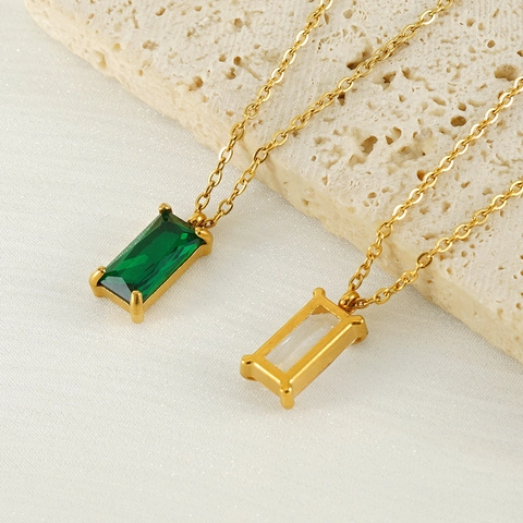 Collar Con Colgante De Circón Rectangular De Acero Inoxidable Bañado En Oro De 18K Cadena Geométrica Minimalista Para Mujer