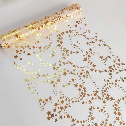 Starry Bronzing Mesh Table Runner Sheer Tulle Fabric For Wedding Banquet Party Christmas Decor Shiny Elegant Decoration