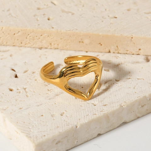 Roestvrijstalen Ring 18K Verguld Hart Handen Knuffel Ontwerp Open Verstelbaar Mode Sieraden Dames