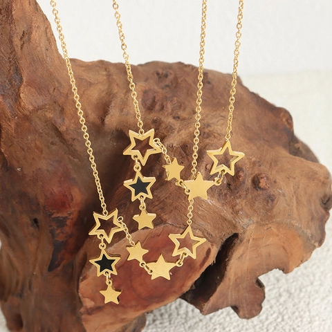 Star Pendant Necklace Titanium Steel Gold Plated Black Acrylic Charm Minimalist Y-Shape Tassel Jewelry For Women