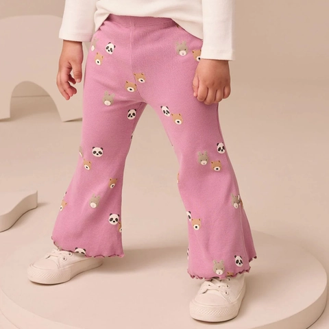 Girls Combed Cotton Knitted Flare Leggings Cute Animal Print Ribbed Slim Fit Pants For Toddler Kids Casual Daily Clothes